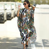 Plus Size Striped Print Beach Kaftan Dress - Button-Up Cover Up