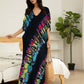 Plus Size Stripe Print V-Neck Beach Kaftan Cover-Up