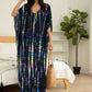 Plus Size Stripe Print V-Neck Beach Kaftan Cover-Up