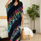 Plus Size Stripe Print V-Neck Beach Kaftan Cover-Up