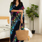 Plus Size Stripe Print V-Neck Beach Kaftan Cover-Up