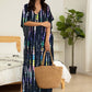 Plus Size Stripe Print V-Neck Beach Kaftan Cover-Up