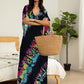 Plus Size Stripe Print V-Neck Beach Kaftan Cover-Up