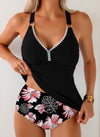 Cyenaly Women's 2 Piece Tankini Swimsuit Tummy Control Bathing Suit with O-Ring Strap and Flowy Top
