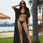 V-Neck Short Sleeve White Shirt Dress - Beach Cover-Up
