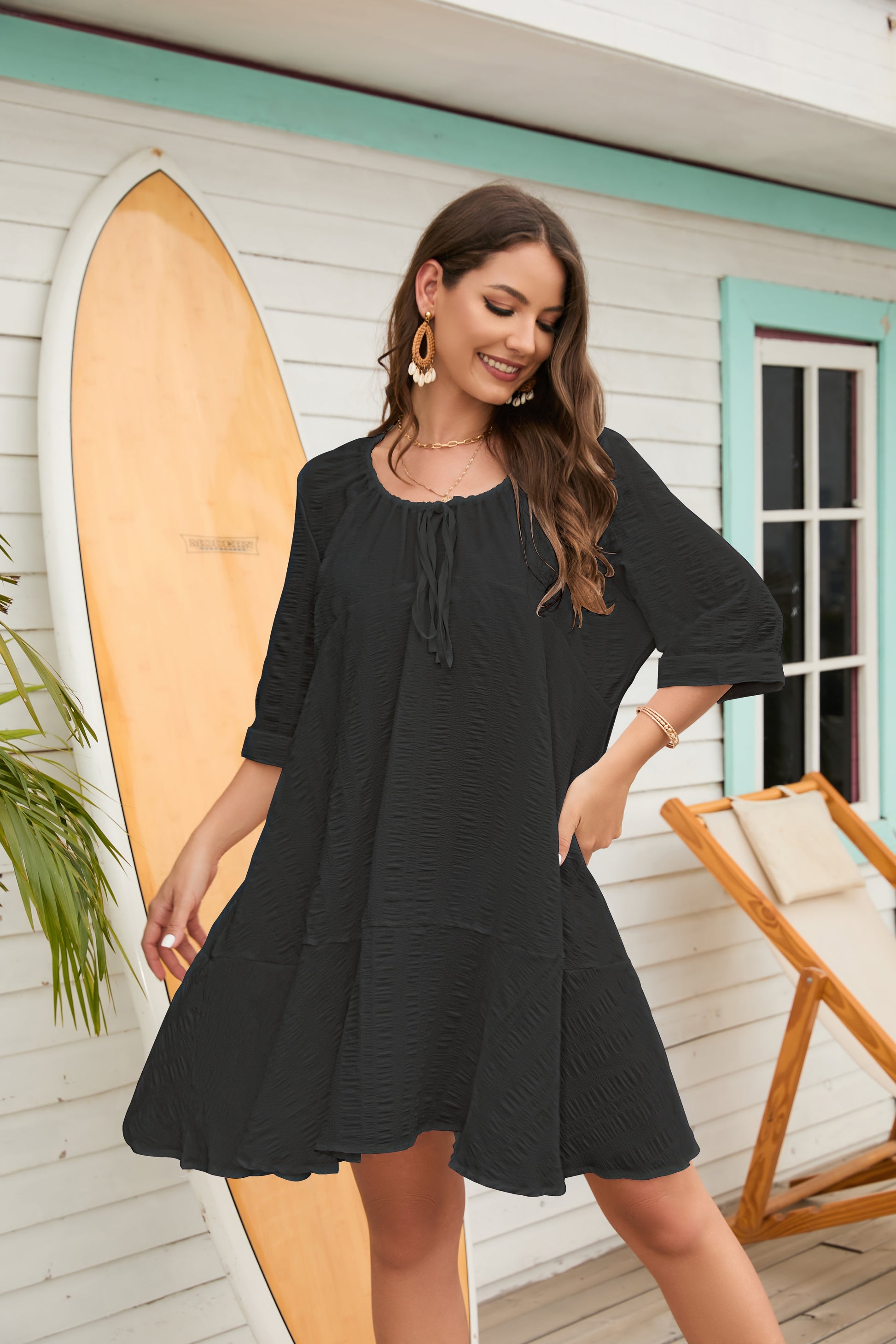 White Flowy Beach Dress: Women's Swimsuit Cover Up-Eddoyee White Flowy Beach Dress: Women's Swimsuit Cover Up-Eddoyee