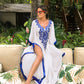 Embroidered V-Neck Chiffon Plus Size Kaftan Cover-Up