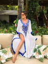 Embroidered V-Neck Chiffon Plus Size Kaftan Cover-Up