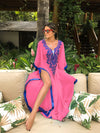 Embroidered V-Neck Chiffon Plus Size Kaftan Cover-Up