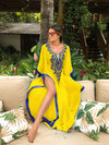 Embroidered V-Neck Chiffon Plus Size Kaftan Cover-Up