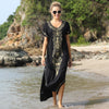 Embroidered V-Neck Swimsuit Cover Up Short Sleeve Beach Kaftan