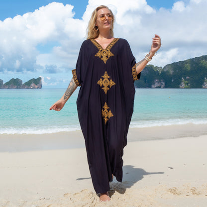 V Neck Beach Kaftan: Sexy Short Sleeve Swimsuit Cover Up
