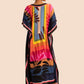 V-Neck Print Beach Caftan for Women with Side Split