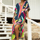 V-Neck Print Beach Caftan for Women with Side Split