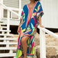 V-Neck Print Beach Caftan for Women with Side Split