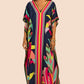 V-Neck Print Beach Caftan for Women with Side Split