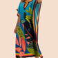 V-Neck Print Beach Caftan for Women with Side Split