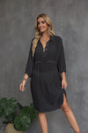 Women's V-Neck Long Sleeve Beachwear Cover Up with Drawstring