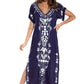 Embroidered V-Neck Swimsuit Cover Up Short Sleeve Beach Kaftan