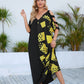 Yellow V-Neck Print Women's Kaftan Cover Up Dress