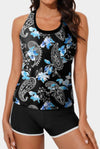 Cyenal Stylish Tankini Swimwear for Women, Printed Bathing Trunks with Solid Racerback Tank Tops, Slimming Loose Fit Swimsuit Set