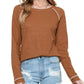 Cyenal Burgundy Waffle Texture Top for Women, Cozy Long Sleeve Pullovers, Versatile Loungewear Tops as Clothing for Daily Casual Wear