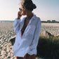 Women's Long Sleeve Button-Down Beach Shirt Cover Up