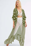 Stripe Print Kimono: Women's Long Sleeve Beach Cover Up