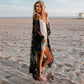 Women's 3/4 Sleeve Mesh Embroidered Beach Kimono Cover-Up