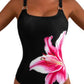 Cyenal Chic Animal Print Swimsuit for Women, Vibrant Floral Accent One Piece Bathing Trunks, Trendy Vacation Poolside Swimwear