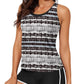 Cyenal Stylish Tankini Swimwear for Women, Printed Bathing Trunks with Solid Racerback Tank Tops, Slimming Loose Fit Swimsuit Set