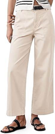 Eddoyee Women's High Waisted Wide Leg Cropped Pants, Elastic Waist Ankle Casual Pants