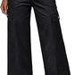 Eddoyee Women's High Waisted Cargo Capri Pants, 6 Pockets Stretchy Straight Wide Leg Cropped Hiking Pants
