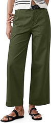 Eddoyee Women's High Waisted Wide Leg Cropped Pants, Elastic Waist Ankle Casual Pants