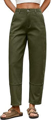Eddoyee Harem Pants for Women, High Waisted Elastic Cropped Pants Ankle Length with Cargo Seam Layered Design