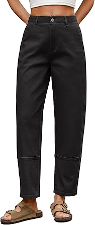Eddoyee Harem Pants for Women, High Waisted Elastic Cropped Pants Ankle Length with Cargo Seam Layered Design