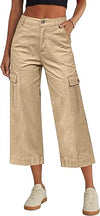 Eddoyee Women's High Waisted Cargo Capri Pants, 6 Pockets Stretchy Straight Wide Leg Cropped Hiking Pants