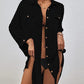 Swiss Dot Long Sleeve Beach Shirt Dress: Women's Cover Up