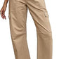 Eddoyee Women's High Waisted Barrel Jeans, Stretchy Wide Leg Baggy Cargo Ankle Denim Pants with 6 Pockets