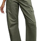 Eddoyee Women's High Waisted Barrel Jeans, Stretchy Wide Leg Baggy Cargo Ankle Denim Pants with 6 Pockets