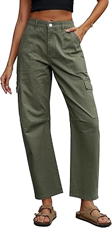 Eddoyee Women's High Waisted Barrel Jeans, Stretchy Wide Leg Baggy Cargo Ankle Denim Pants with 6 Pockets
