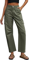 Eddoyee Women's High Waisted Barrel Jeans, Stretchy Wide Leg Baggy Cargo Ankle Denim Pants with 6 Pockets