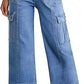 Eddoyee Women's High Waisted Cargo Capri Pants, 6 Pockets Stretchy Straight Wide Leg Cropped Hiking Pants
