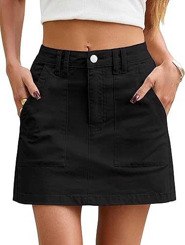 Eddoyee Women's High Waisted Mini Skirt, Stretch Summer Casual Skirt with Pockets