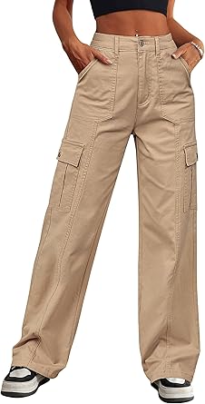 Eddoyee Women's High Waisted Wide Leg Cargo Jeans, Stretch Baggy Drawstring Ankle Pants with 6 Pockets