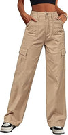 Eddoyee Women's High Waisted Wide Leg Cargo Jeans, Stretch Baggy Drawstring Ankle Pants with 6 Pockets