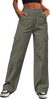 Eddoyee Women's High Waisted Wide Leg Cargo Jeans, Stretch Baggy Drawstring Ankle Pants with 6 Pockets