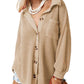 Cyenaly Relaxed Fit Waffle Texture Blouse for Women, V-Neck Button Up Shirts, Versatile Loungewear Tops with Boyfriend Style