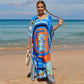 Colorful Print Plus Size Swimsuit Cover Up - V-Neck Kaftans