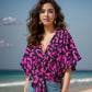 Cyenaly Women's Flowy V Neck Floral Blouse Tie Front Short Sleeve Loose Tunic Top Beach Vacation Essential